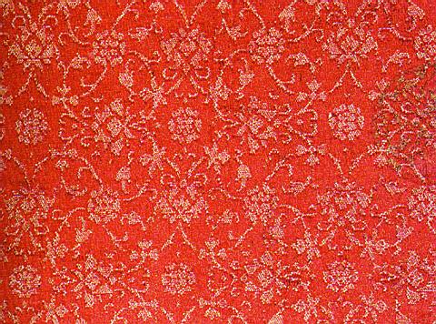Red and White Silk Floral Arabesque Damask